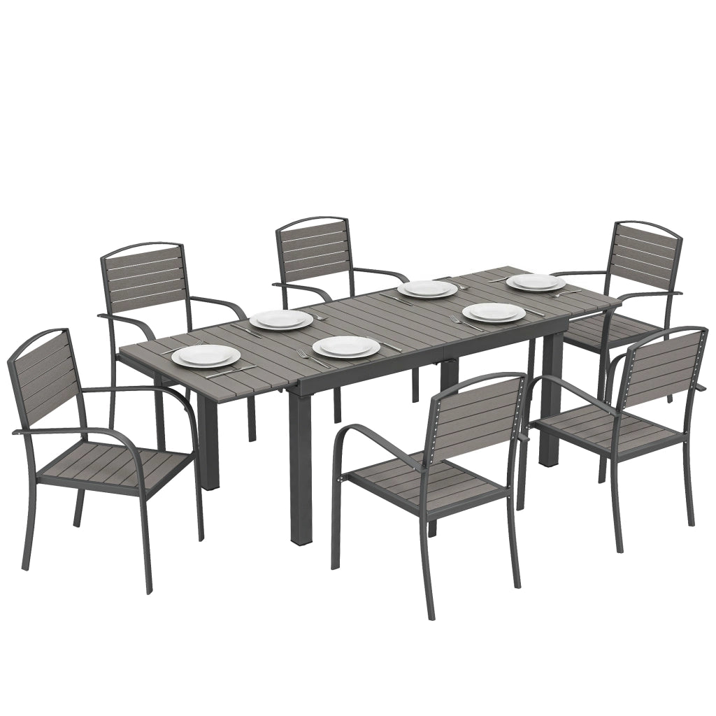 Set Giardino 7 Pezzi con Tavolo Estensibile e 6 Sedie Pieghevoli ¨C Zephmum ¨C Legno Effetto Aluminium