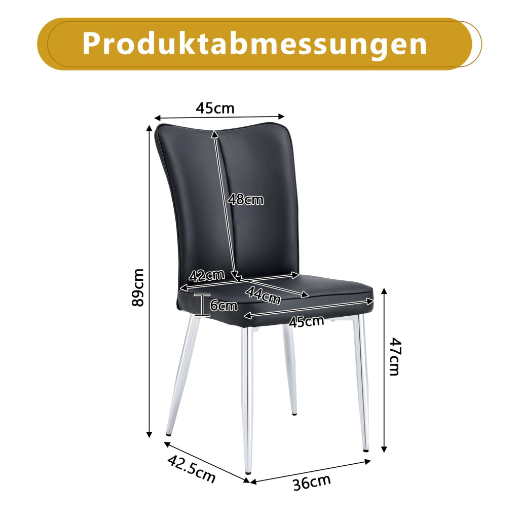 2 sedie da sala da pranzo in pu con schienale ergonomico e seduta imbottita con gambe in metallo nero argento