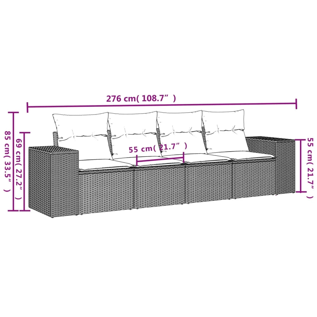 Set Divani da Giardino 4 pz con Cuscini in Polyrattan Grigio 3222279