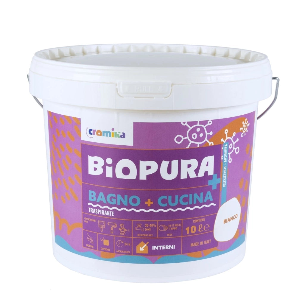 Idropittura traspirante antimuffa interni bagno cucina linea biopura cromika *** formato 10 lt, confezione 1