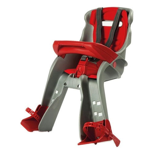 Seggiolino bici okbaby 760 orion anteriore argento e rosso