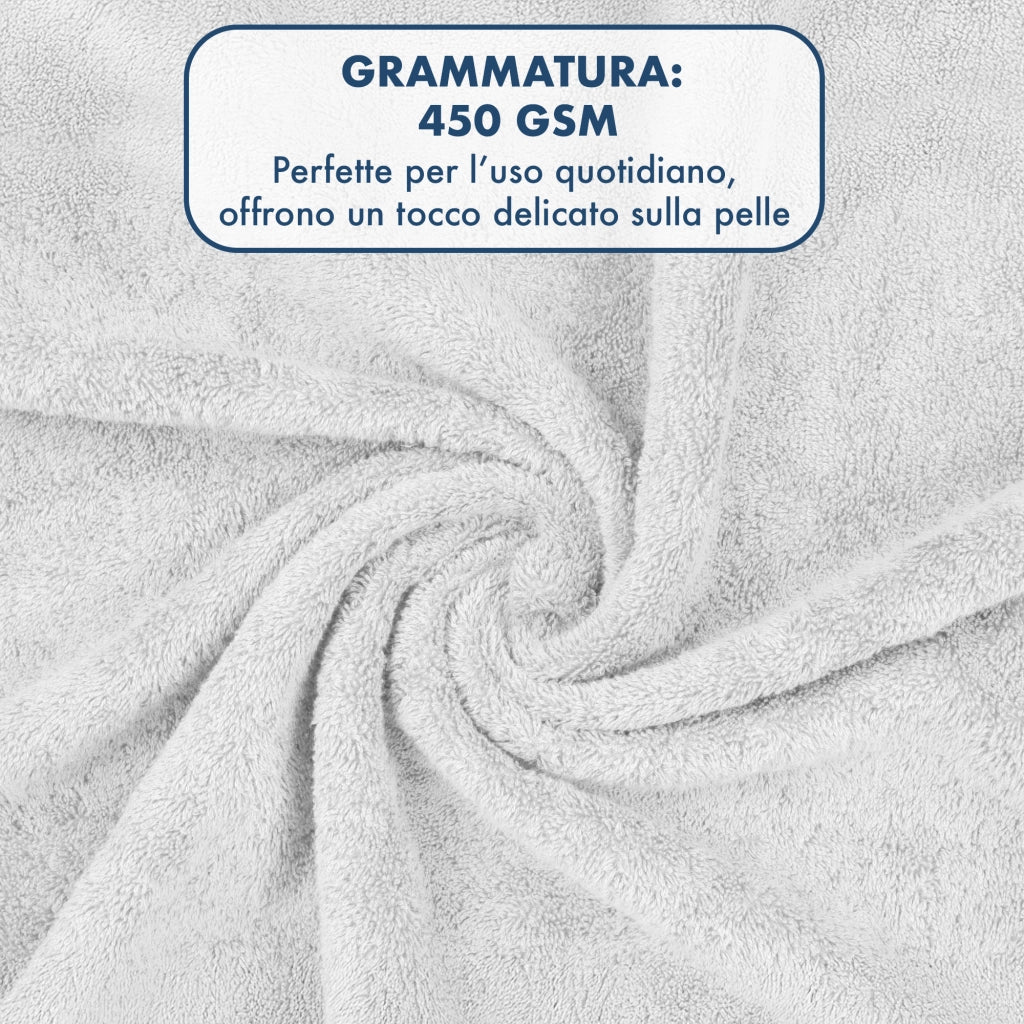 Asciugamani Bagno 100% Spugna Puro Cotone 450 Gr 6 Pezzi 3 Salvietta Viso 3 Asciugamano Ospite Mani Qualità Salviette Super Morbide Bicolore Grigio
