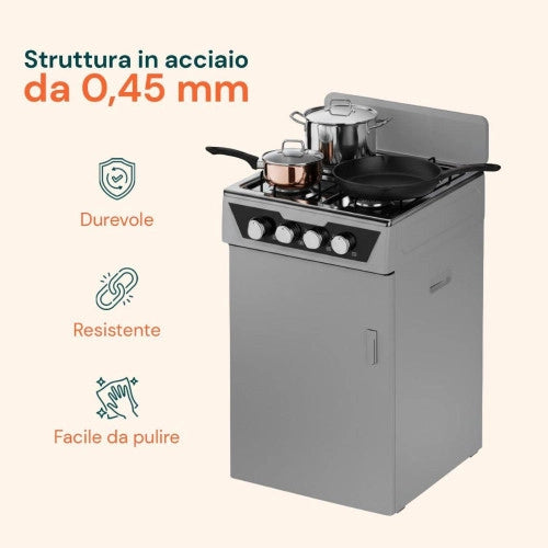 CUCINA A GAS 4 FUOCHI - FORNELLO A GAS 4 FUOCHI CON VANO   PORTABOMBOLA | GRIGIO