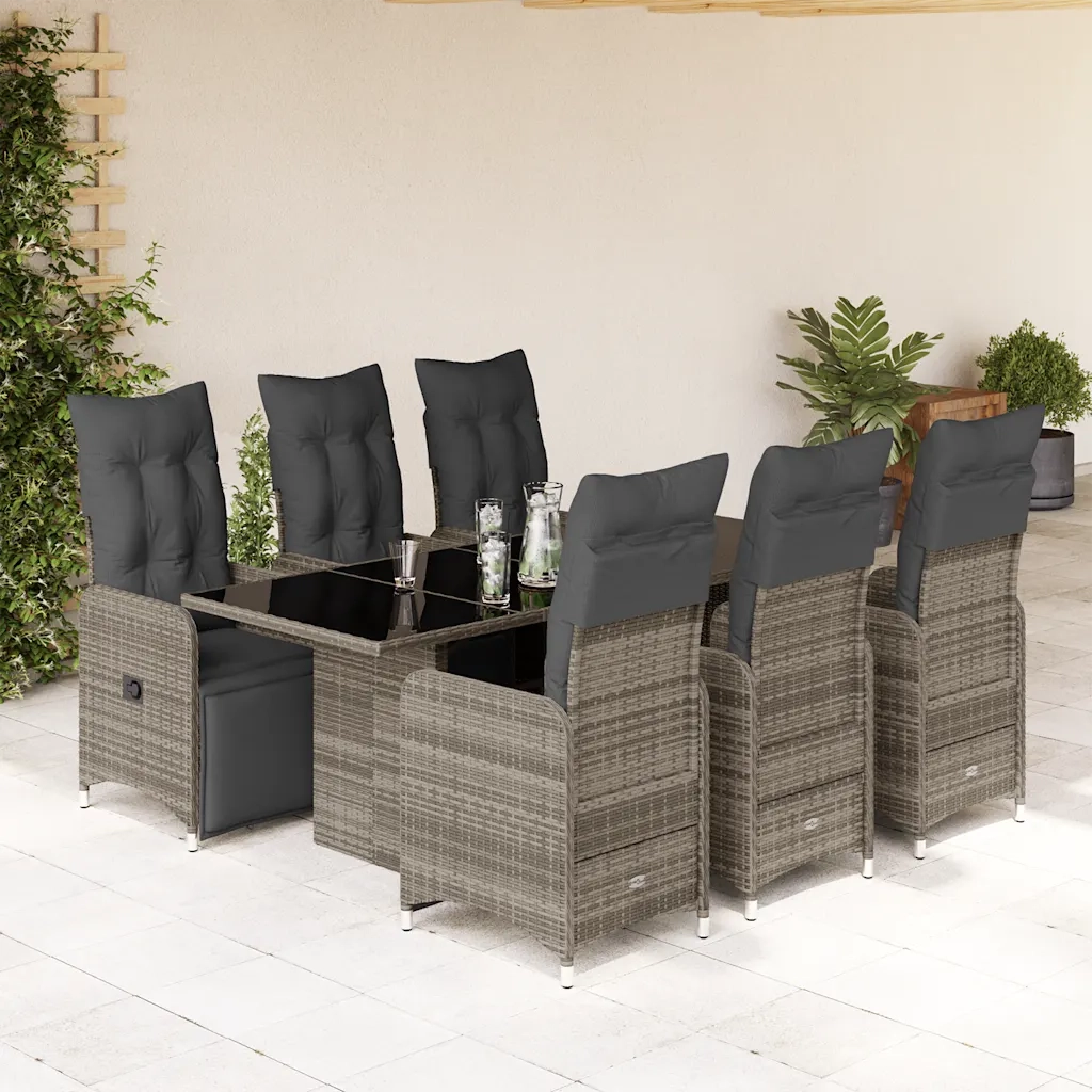 Set Bistrò da Giardino 7 pz con Cuscini in Polyrattan Grigio 3277171