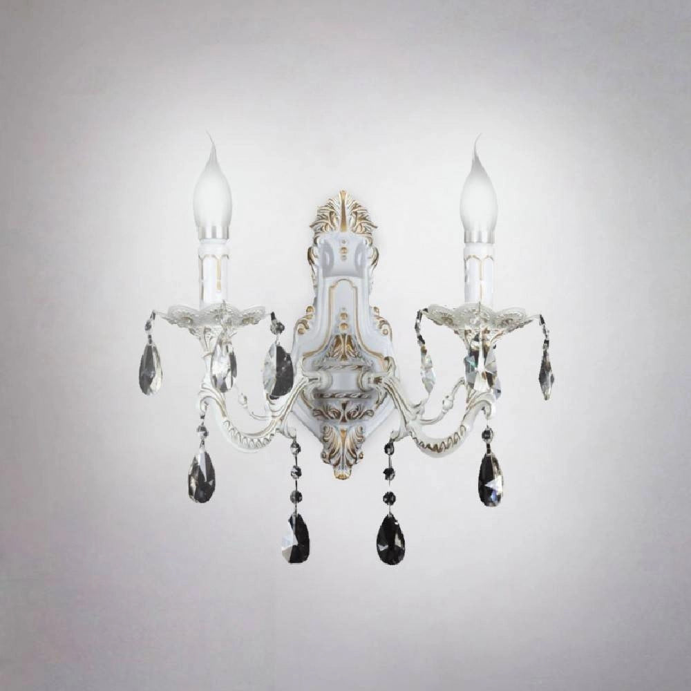 Trade Shop - Applique Parete Muro Classica 2 Bracci Attacco E14 Con Cristalli Pendenti E01-2 -