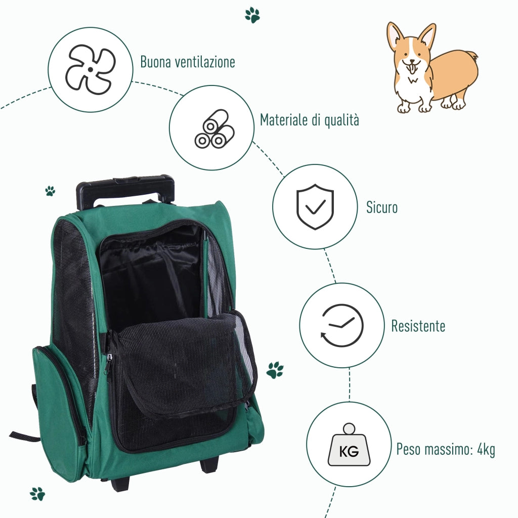 Zaino Trasportino per Cani e Gatti ¨C Minimal ¨C Verde, 42x25x55cm