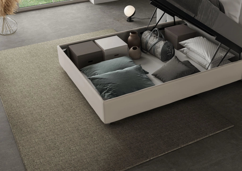BS COM Letto una piazza e mezza contenitore imbottito 120x200 similpelle tortora