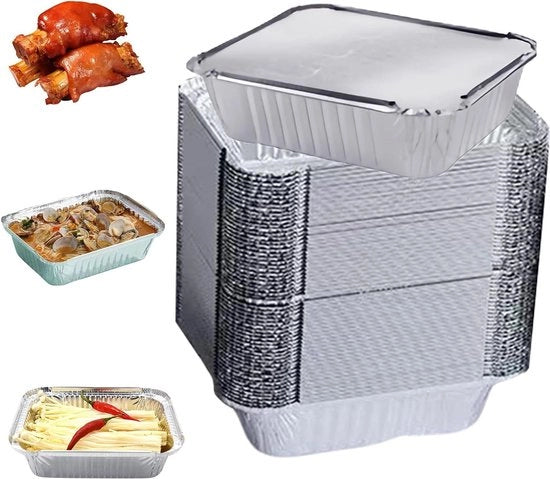 Scatole in alluminio con coperchio - 60 pezzi - 650 ml - usa e getta - per il trasporto di alimenti - congelamento grilling cottura in forno