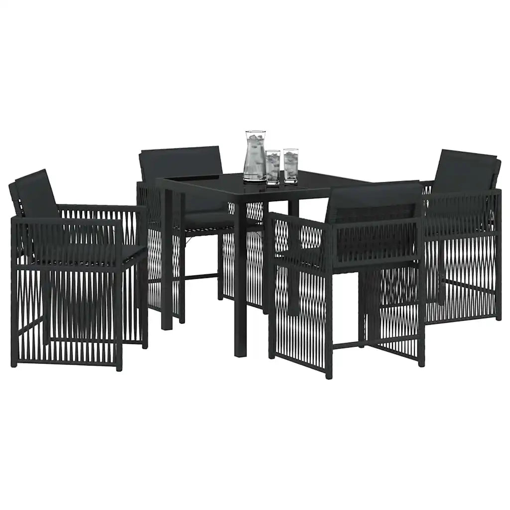 Set da Pranzo per Giardino 5 pcs Nero polyrattan