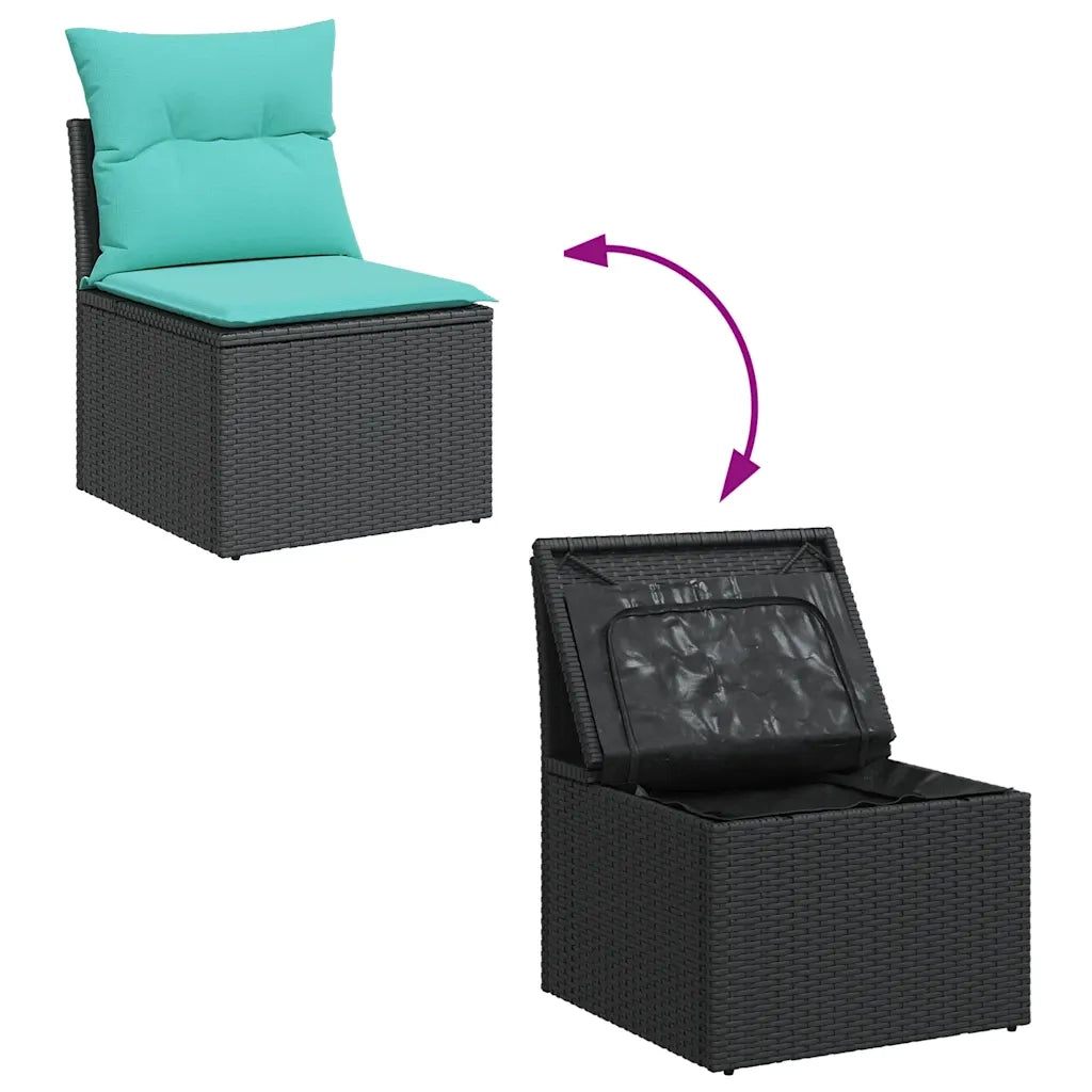 Set Divani da Giardino 4 pz | Set Salotto da Giardino con Cuscini Nero in Polyrattan