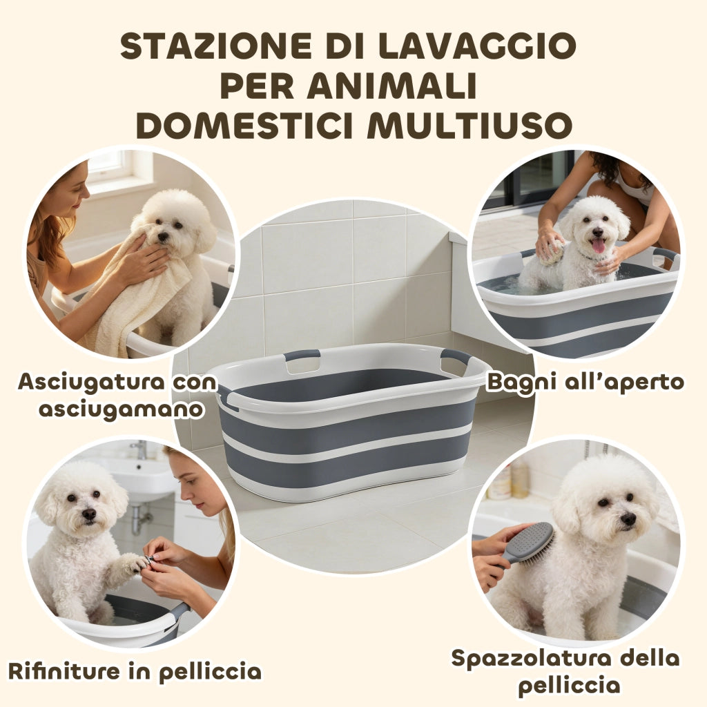 Vasca da Bagno per Cani ¨C Minimal ¨C Grigia, Pieghevole, Portatile