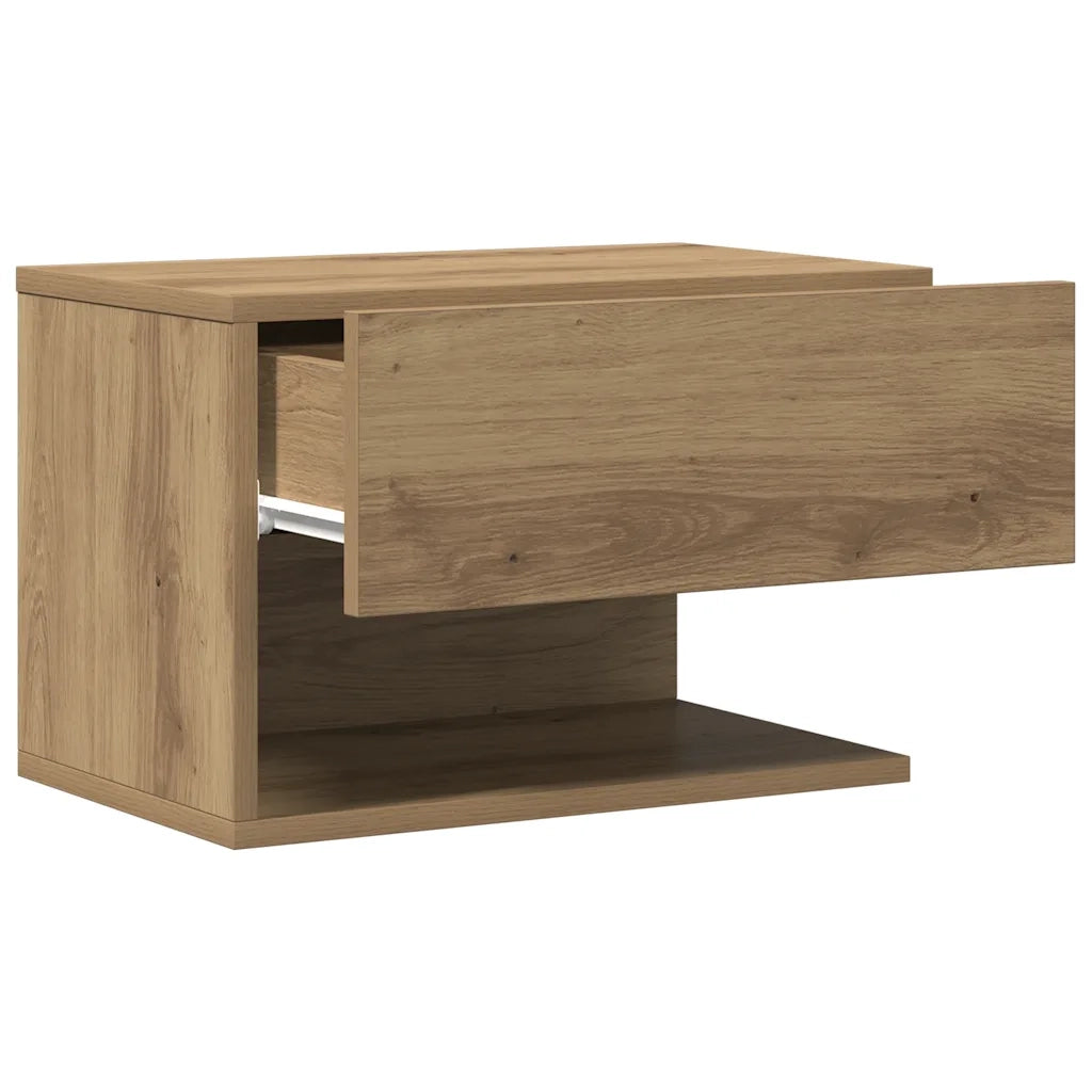Set di 2 Comodini | Armadio da Notte | Mobiletto da notte a Muro Rovere Artigianale