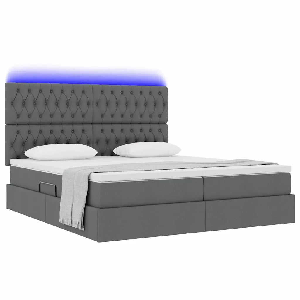 Letto con testiera Grigio scuro 200 x 200 cm Tessuto