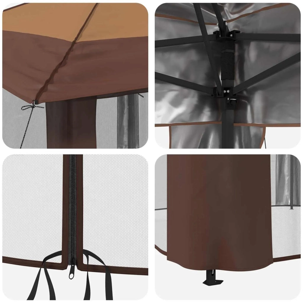 Gazebo con 4 Pareti 3,3 x 3,3 m Beige e Marrone 42036813