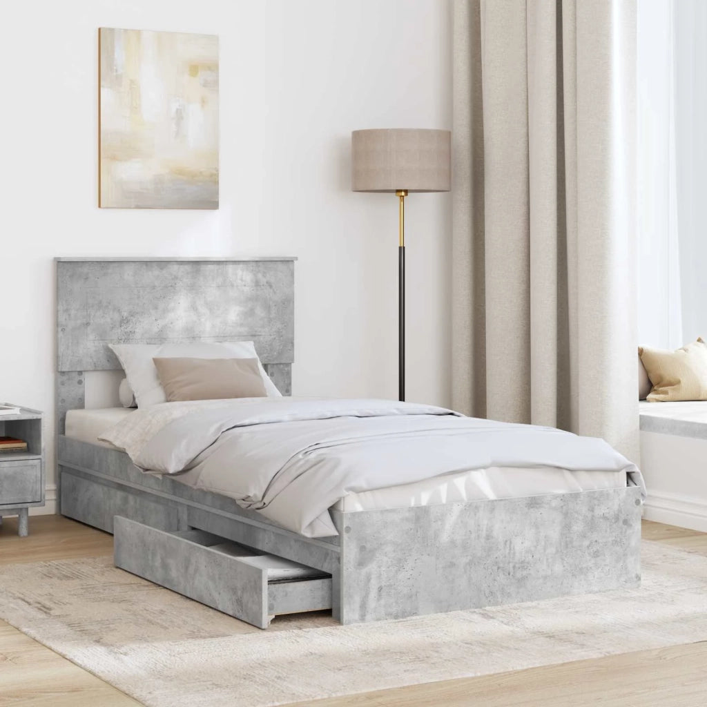 Letto con Contenitore con testiera Grigio cemento 70 x 190 cm