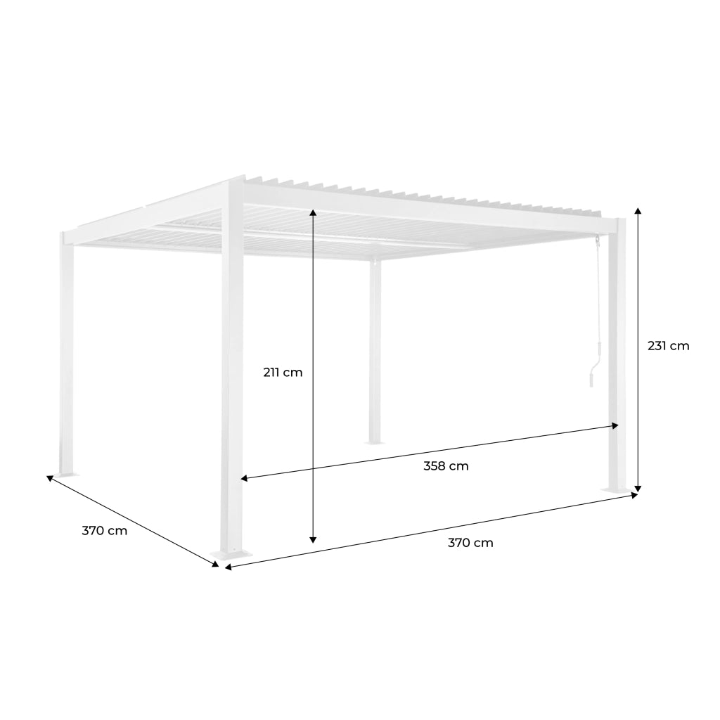 Pergola bioclimatica 3.6x3.6m in alluminio e acciaio con lamelle