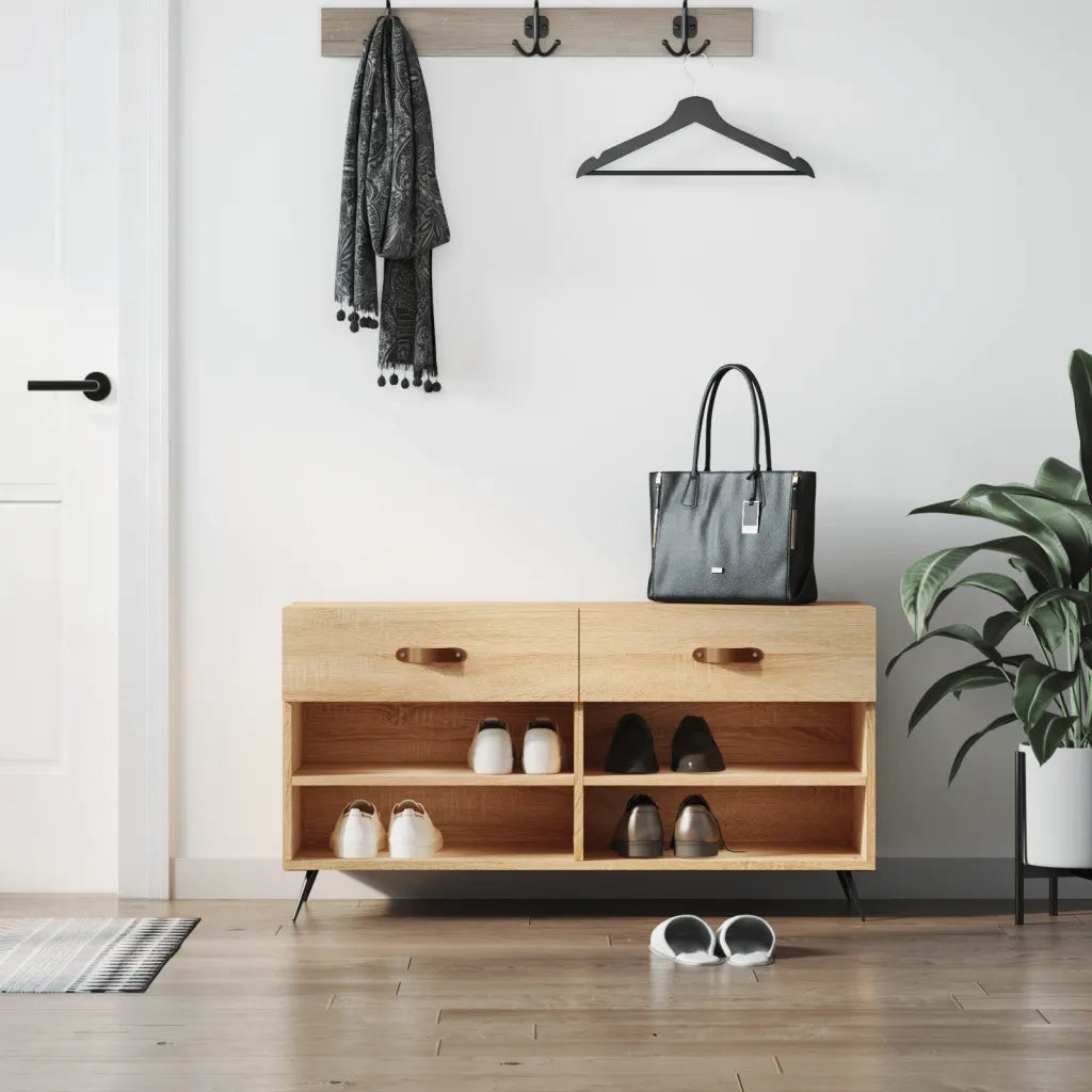 Panca Porta Scarpe-Sgabello-Panca Scarpiera Rovere Sonoma 102x35x55 cm Legno Multistrato 383673
