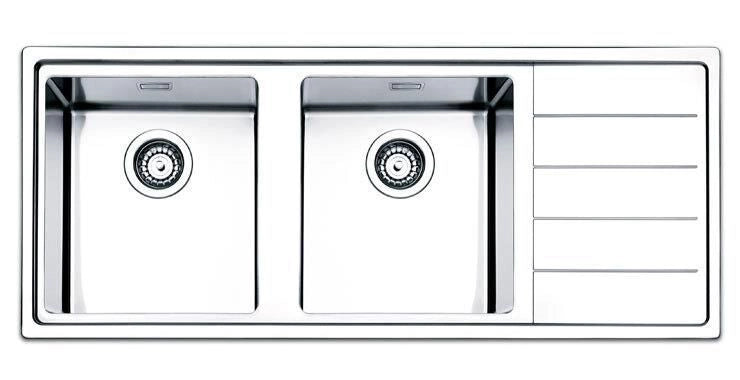Apell LNP1162IRBC Serie Linear Lavello Acciaio inox spazzolato da Incasso Gocciolatoio a Destra 2 vasche 116x50cm