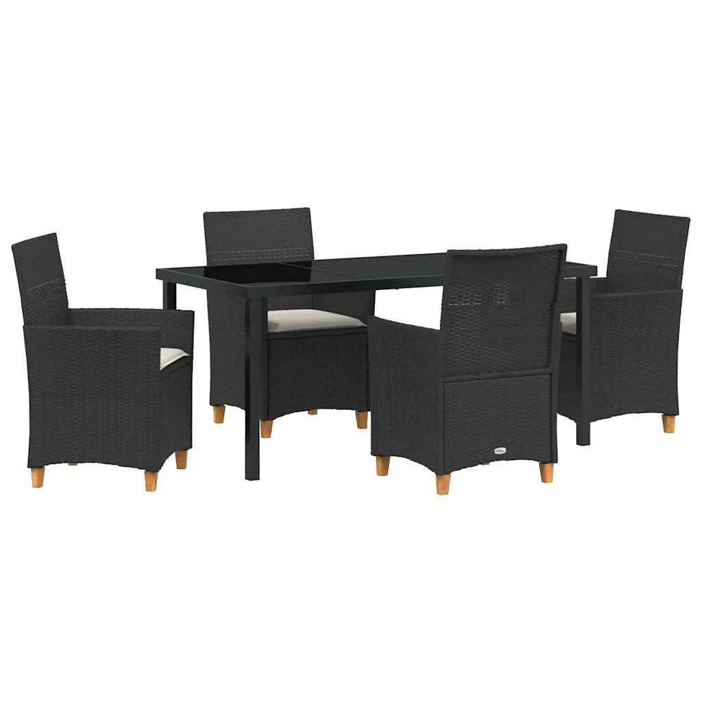 Set da Pranzo per Giardino 5 pcs Nero polyrattan
