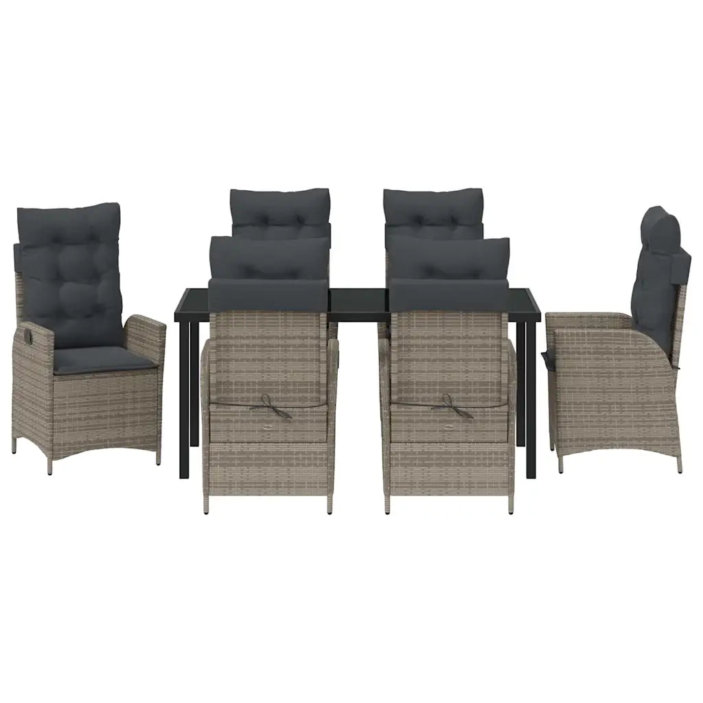 Set da Pranzo per Giardino con cuscino 7 pcs Grigio polyrattan