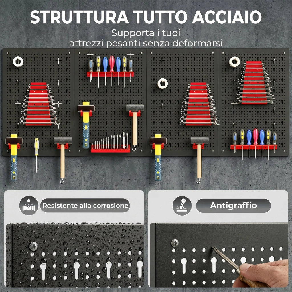 Pannelli Porta Attrezzi da Parete ¨C Minimal ¨C Acciaio, Nero e Rosso