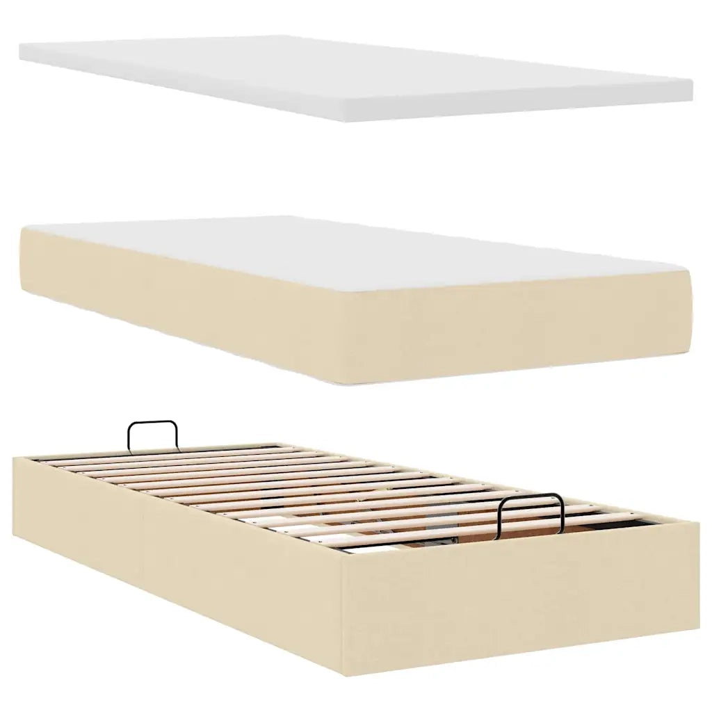 Pouf Letto con Materasso e LED Crema 90x200 cm in Tessuto 3312365