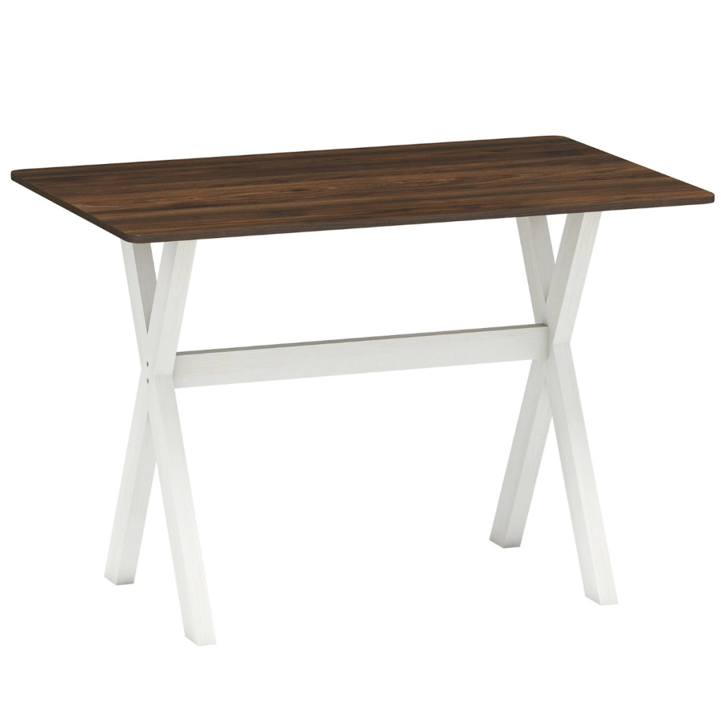 Tavolo da cucina in effetto legno con struttura a x e elegante superficie di 110 x 71 cm, Tavolino consolle con piano testurizzato Noce