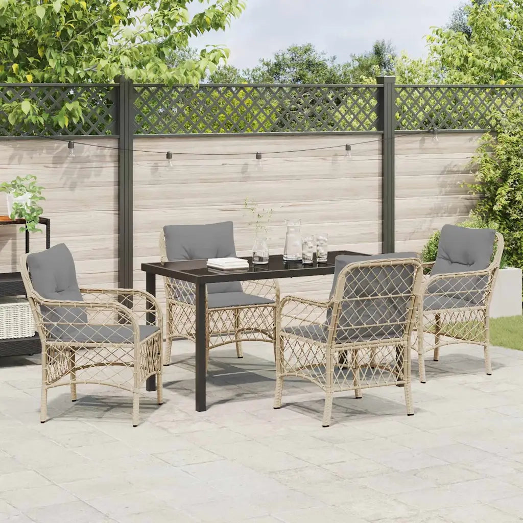 Set da Pranzo per Giardino con cuscino 5 pcs Beige polyrattan