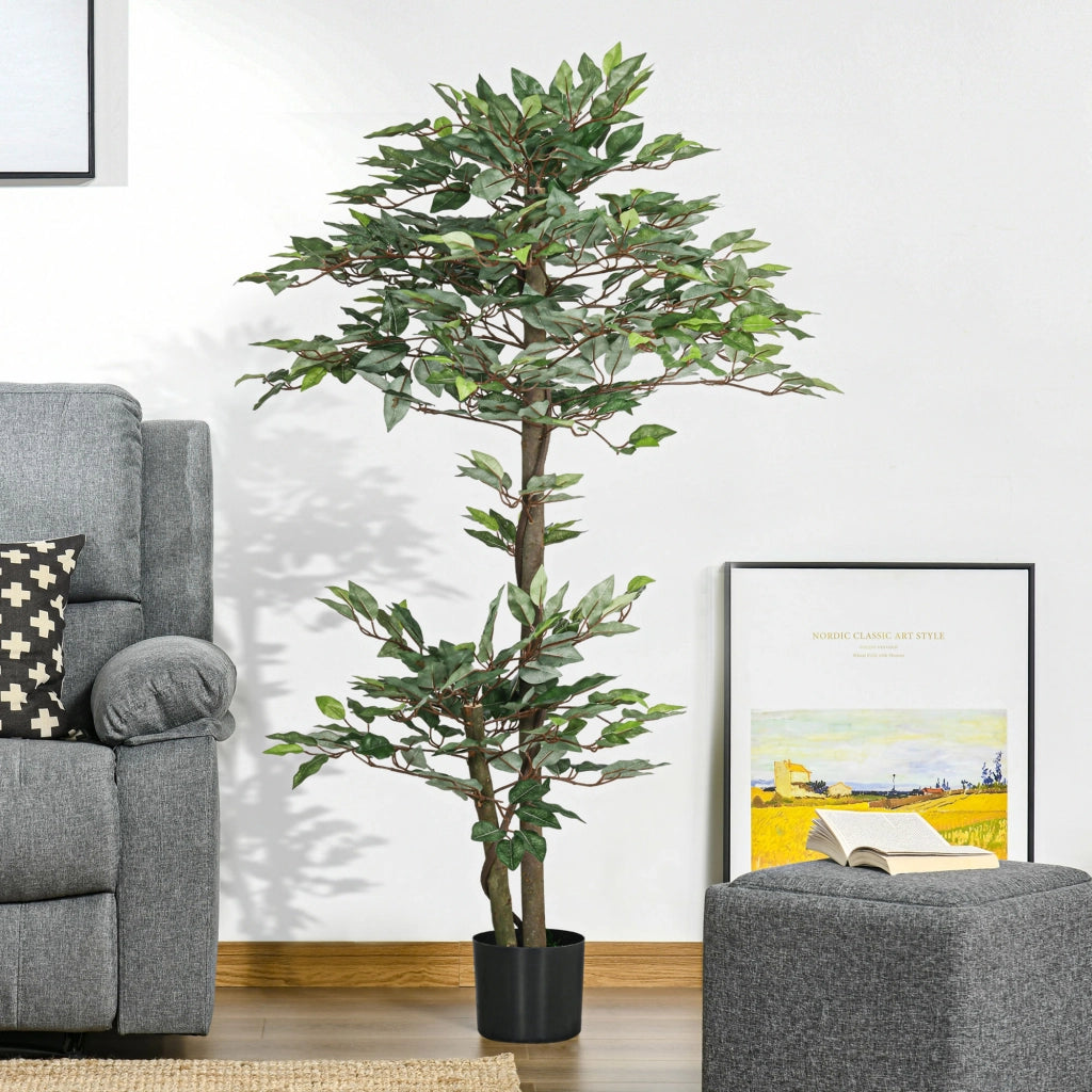 Albero Finto Ficus Artificiale ¨C Zephmum ¨C 1.5 m Verde con Vaso