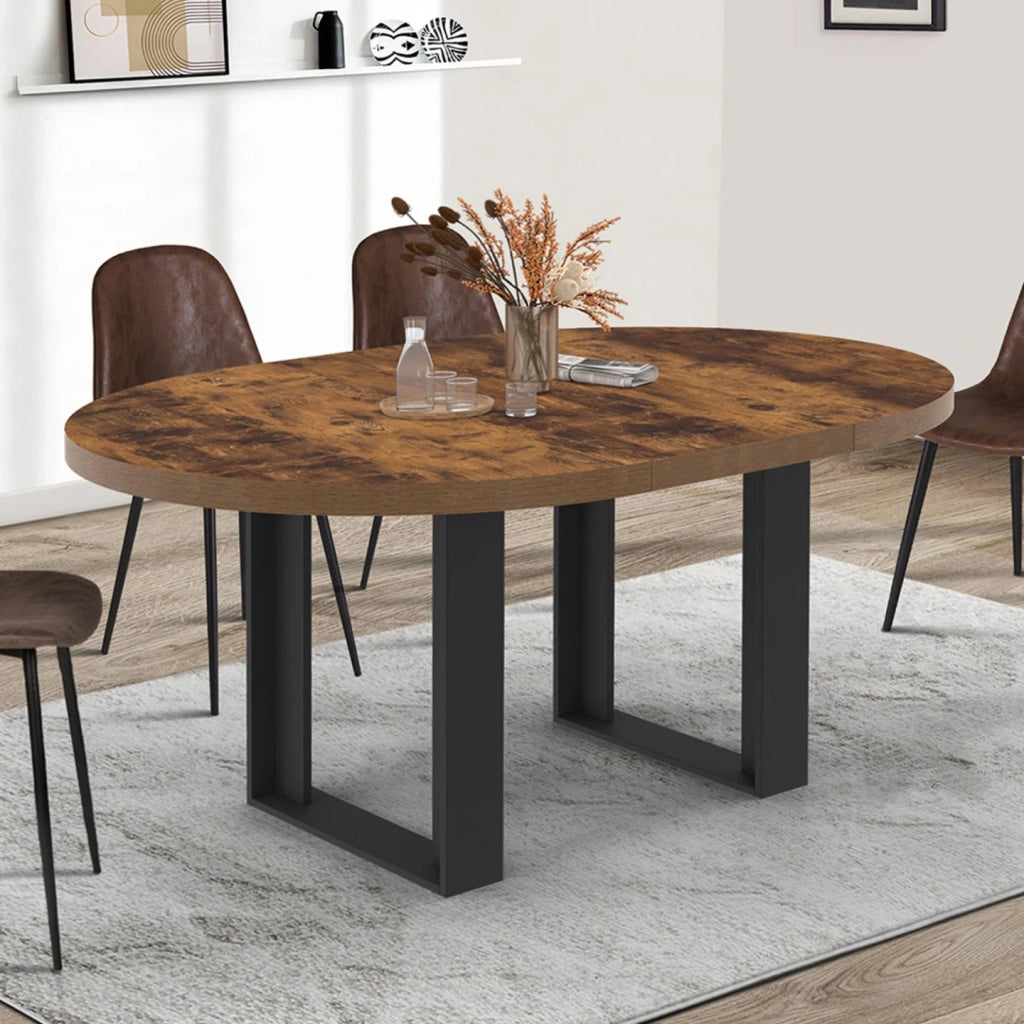 IDMarket - Tavolo da pranzo rotondo allungabile PHOENIX 4-6 persone in legno scuro effetto invecchiato e nero 110-150 cm