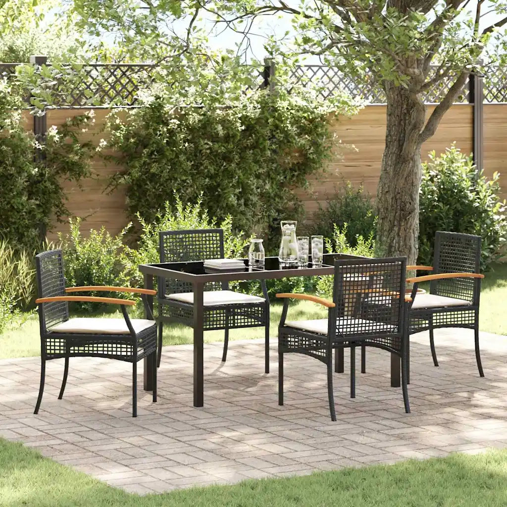 Set da Pranzo per Giardino 5 pcs Nero polyrattan