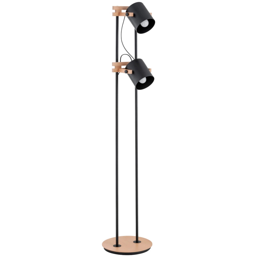 Lampada da terra loft nero/legno 2 luci E27 152cm Alfa