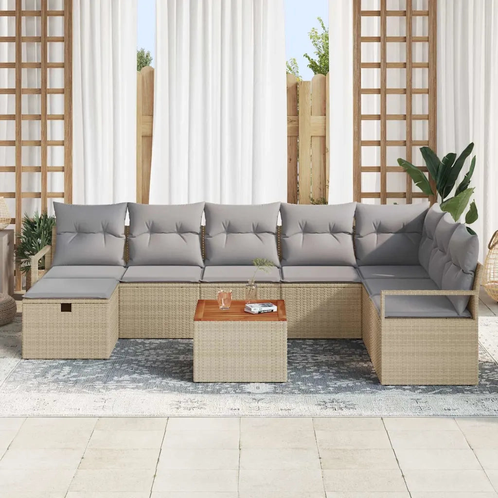 Set Divano da Giardino con cuscino 9 pcs Beige polyrattan 3359553