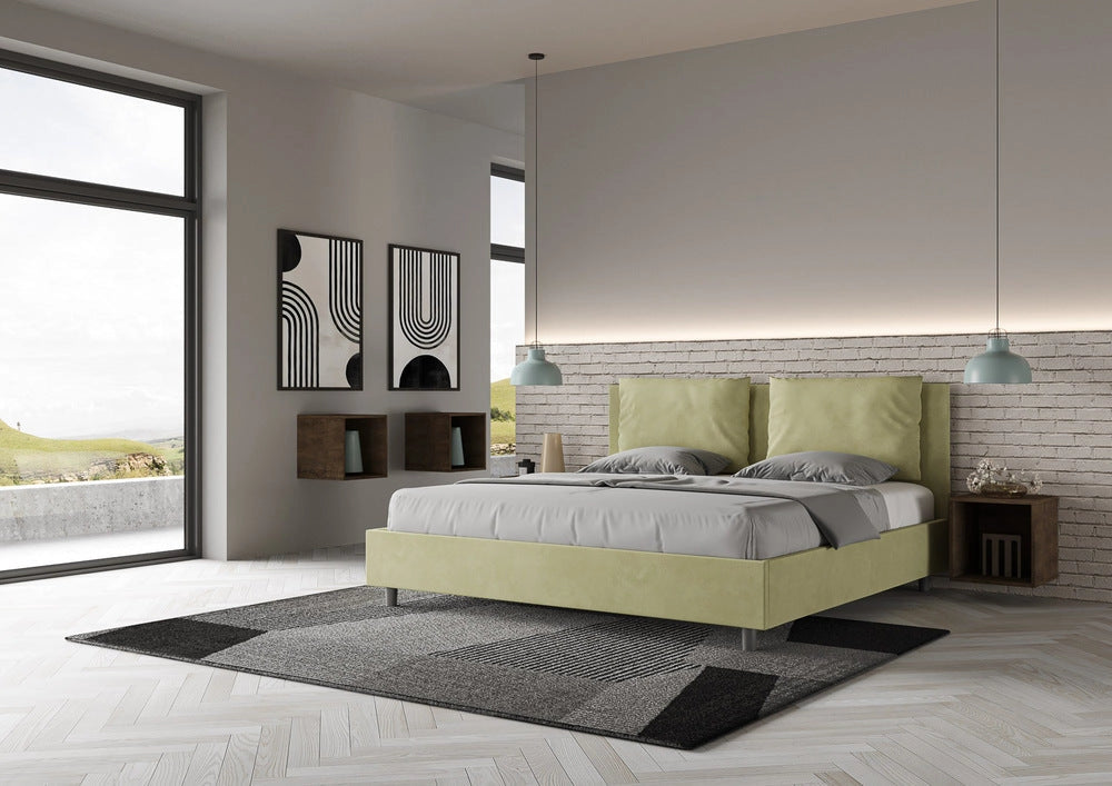 Letto Matrimoniale Extra Large 200x210 cm con Rete e Contenitore Antea Tè Verde
