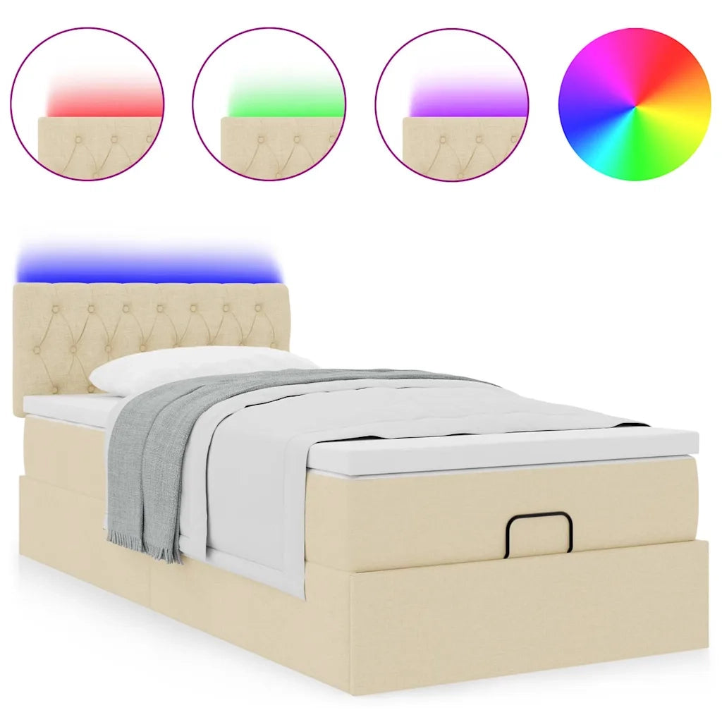 Pouf Letto con Materasso e LED Crema 90x200 cm in Tessuto 3312365