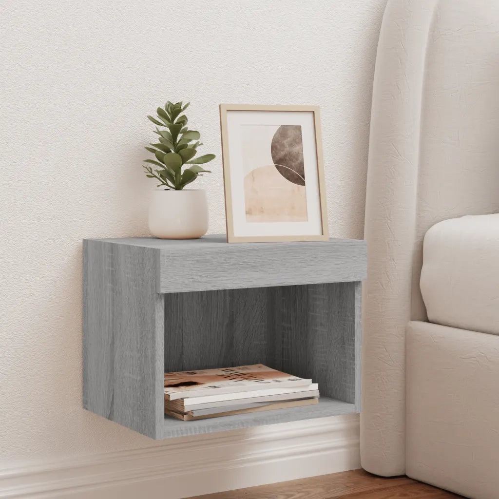 Comodino con Luci LED a Parete Grigio Sonoma 837123