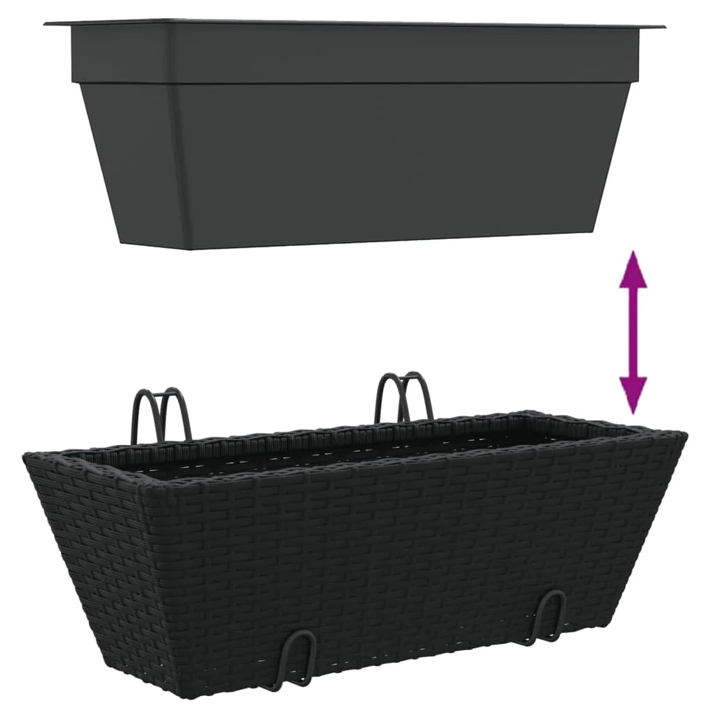Vassoio per fioriera aiuola rialzata piante fiori giardino terrazze con ganci set di 2 resina intrecciata nera 02_0038867