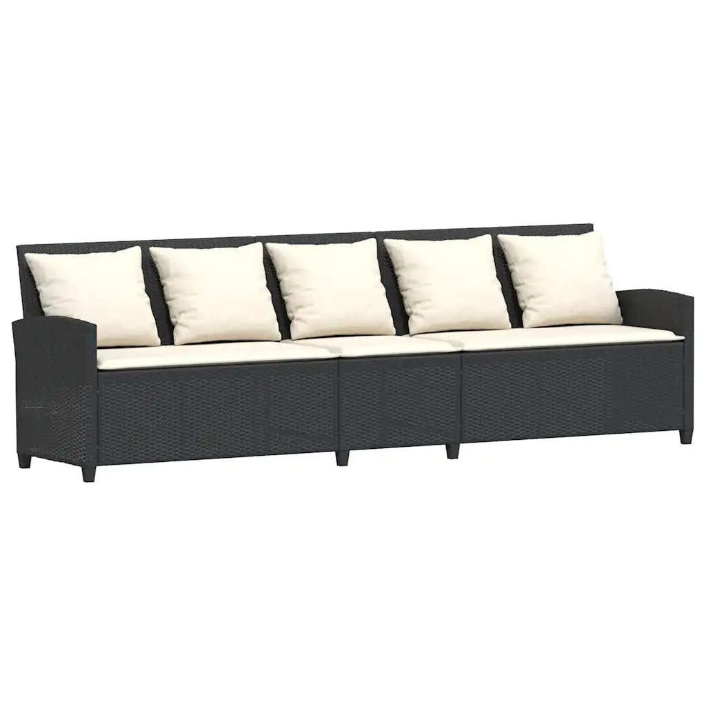 Divano da Giardino con Cuscini in Polyrattan Nero