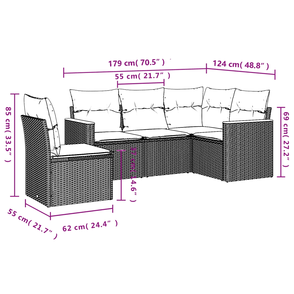 Set Divano da Giardino 5 pz con Cuscini Beige in Polyrattan 3258377