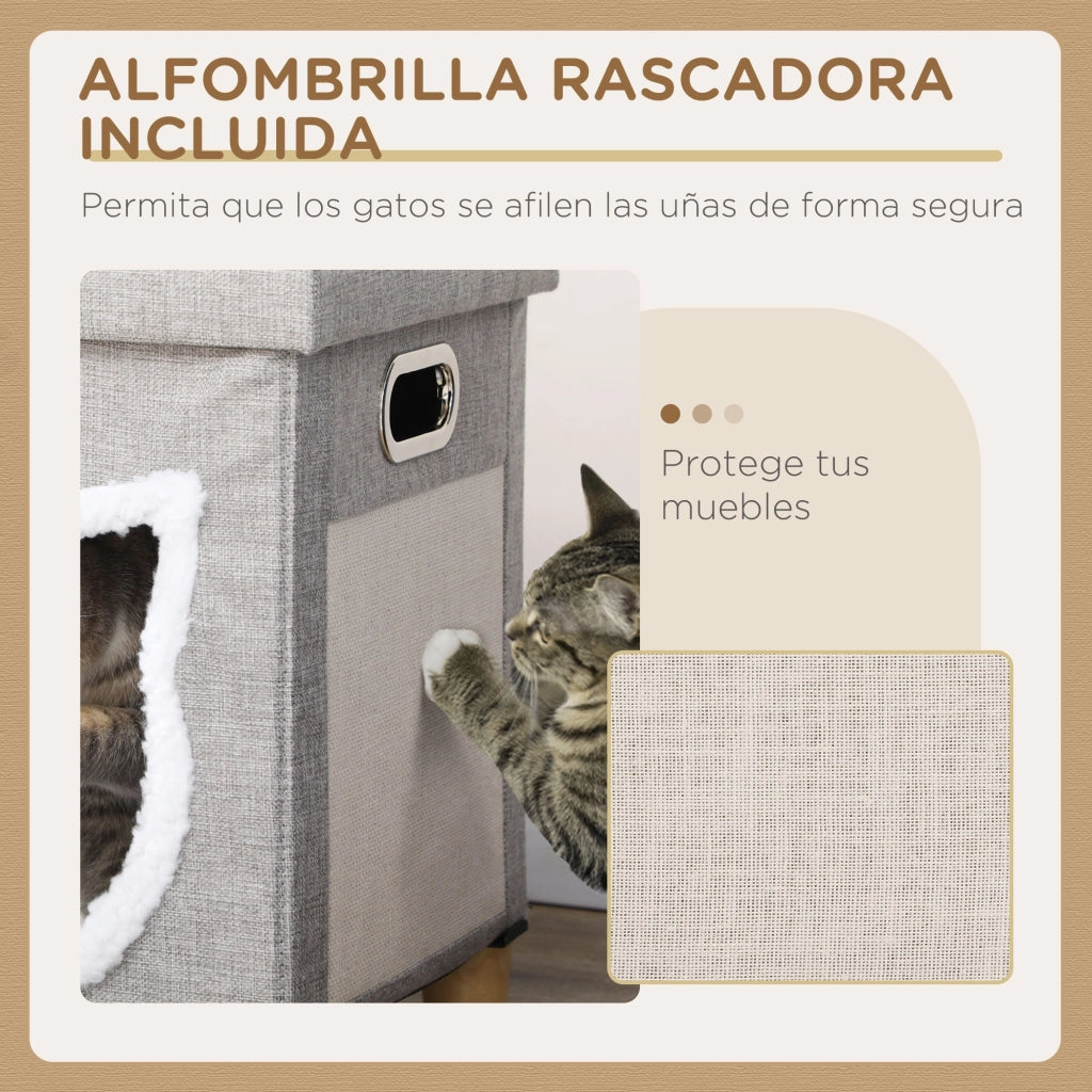 Letto per Gatti con Cuscino e Graffiatoio ¨C Minimal ¨C 35.5x35.5x42.5 cm Grigio