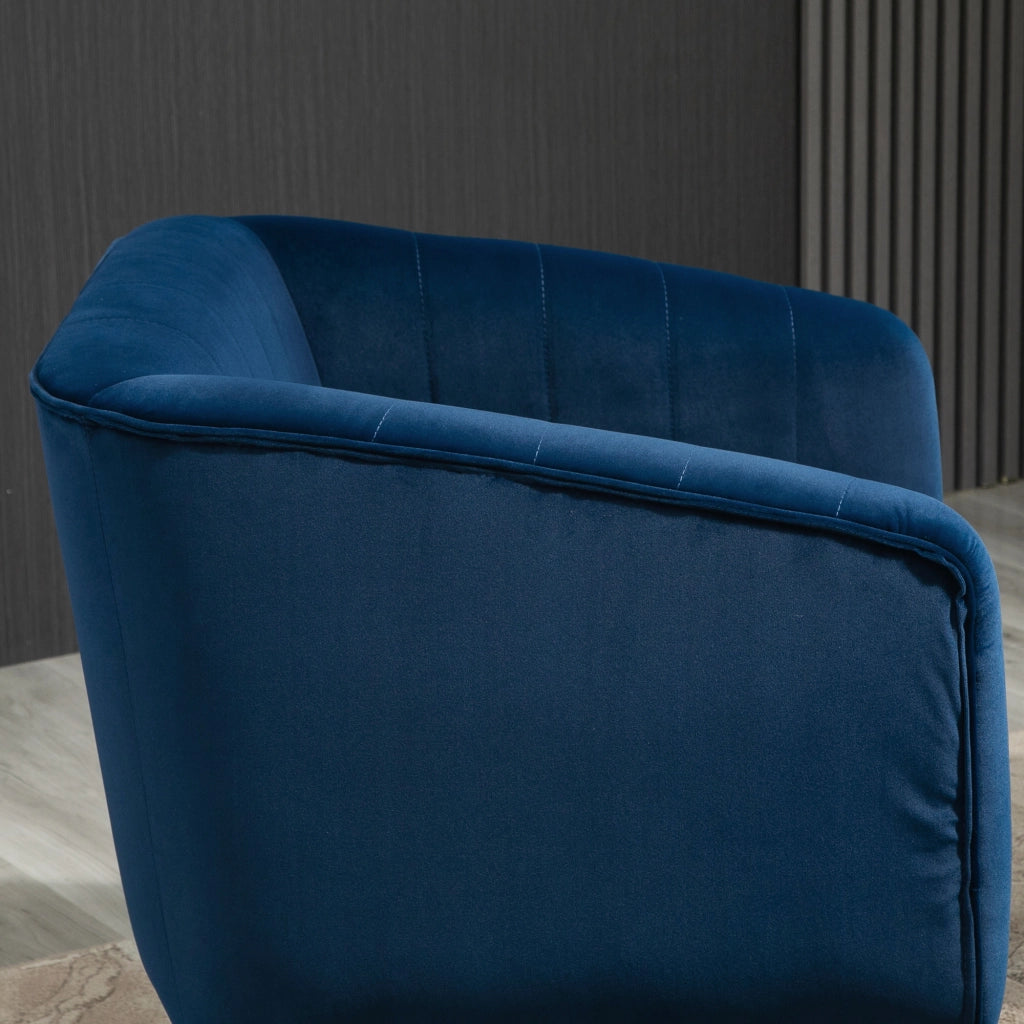 Poltrona Imbottita in Velluto ¨C Minimal ¨C Blu, Gambe in Legno, 70.5x70x76cm