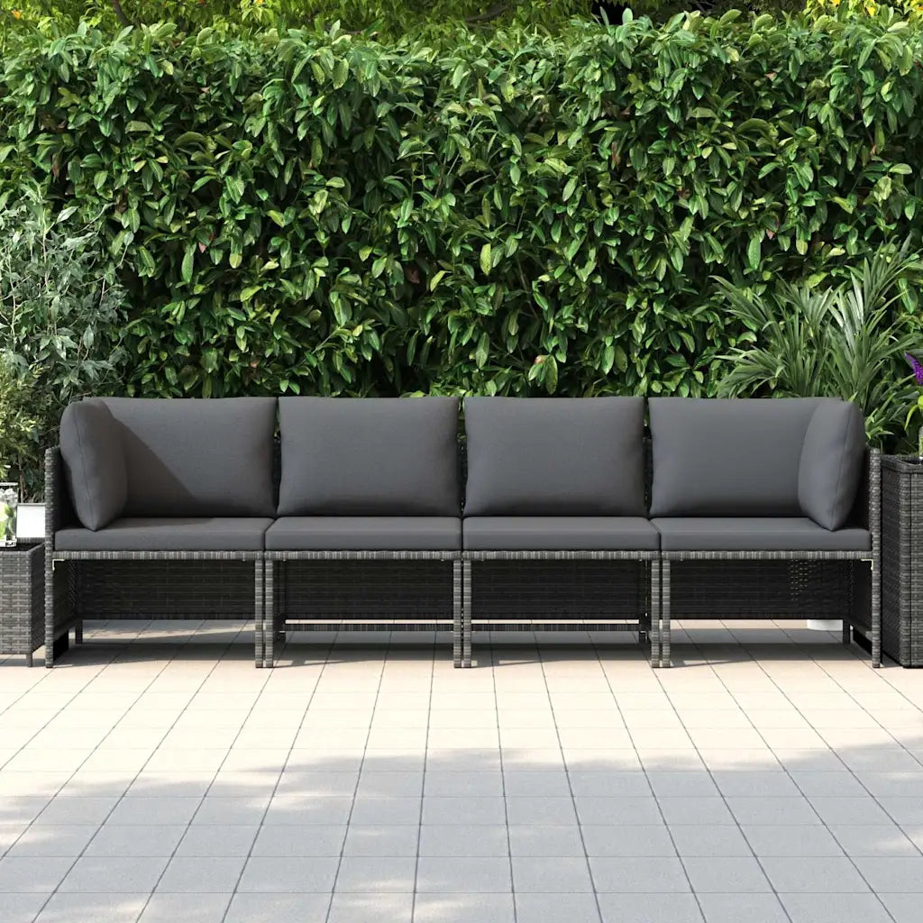 Divano da Giardino a 4 Posti con Cuscini in Polyrattan Grigio