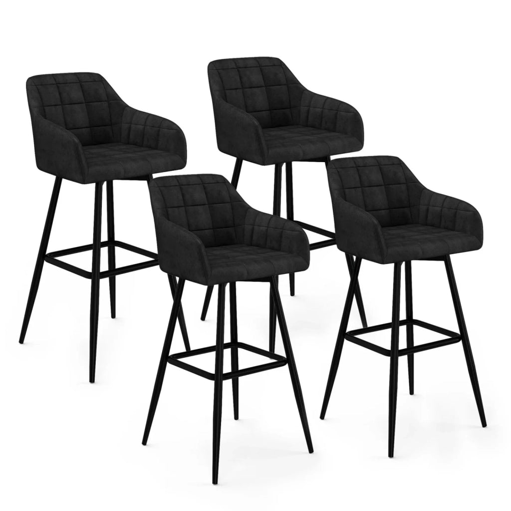 IDMarket - Set di 4 sgabelli da bar MADY con braccioli in velluto nero