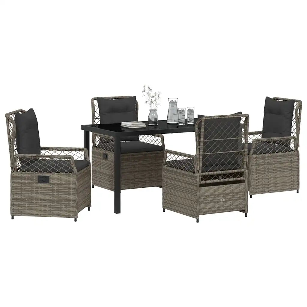 Set da Pranzo per Giardino 5 pcs Grigio polyrattan