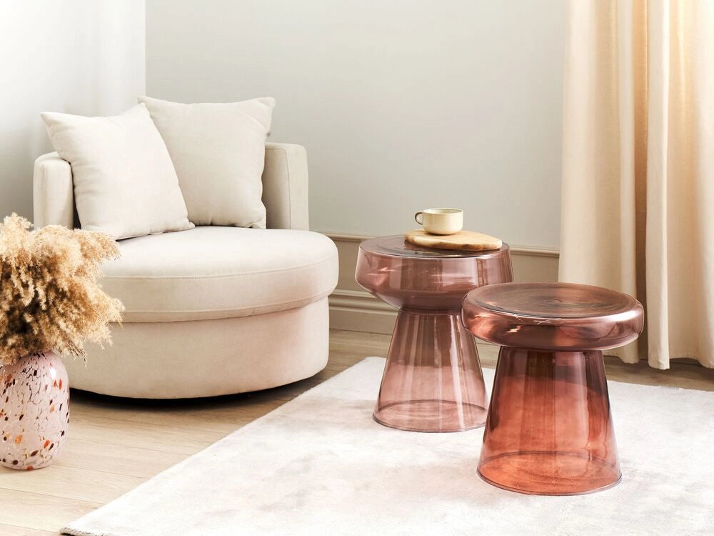 Set di 2 Tavoli da caffè in vetro trasparente rosso moderno di forma ovale design moderno contemporaneo