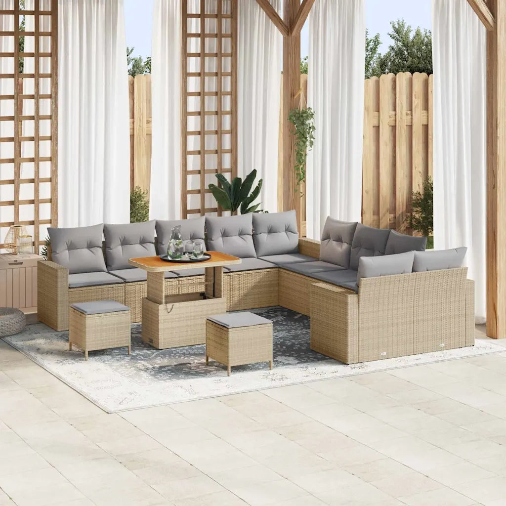 Set Divano da Giardino 17 pcs Beige e Grigio Chiaro polyrattan