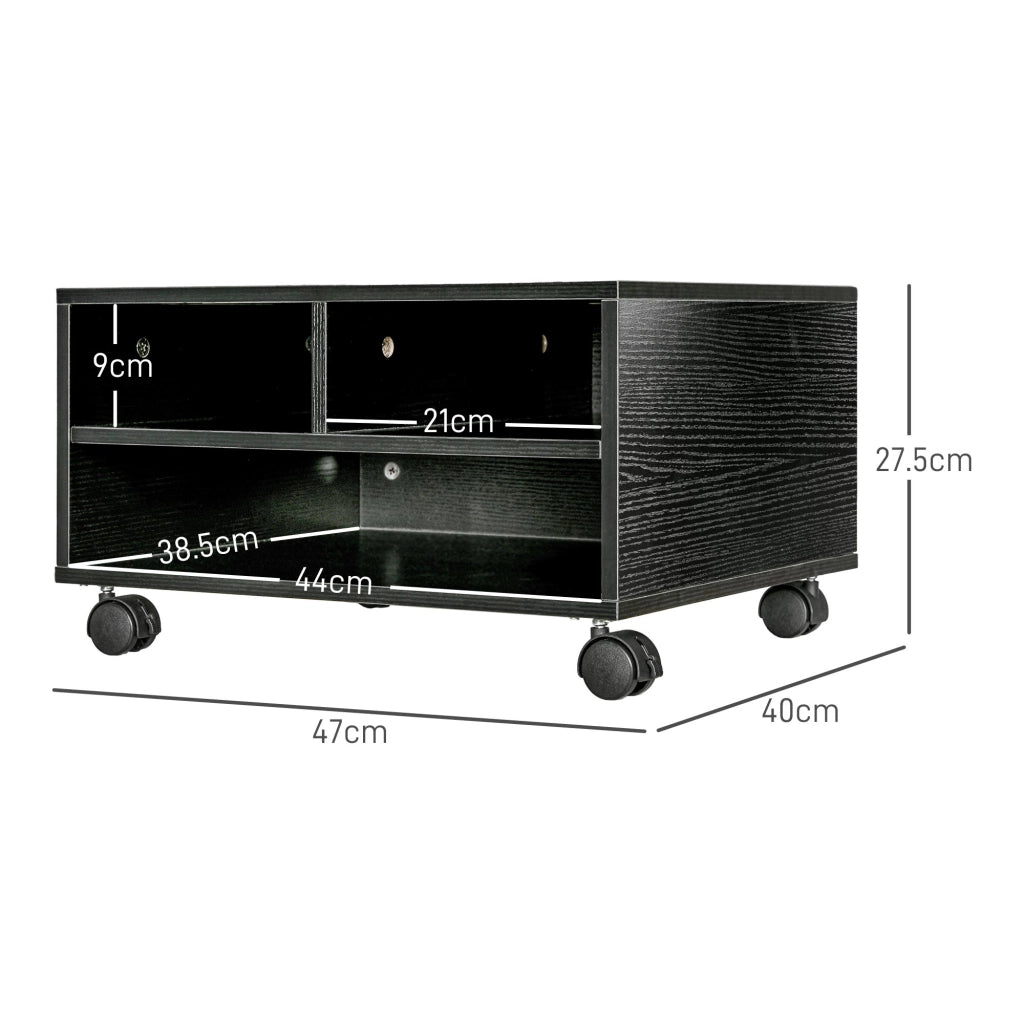Scrivania con Ruote e 2 Ripiani ¨C Minimal ¨C Legno, Nero, 47x40x22.5cm