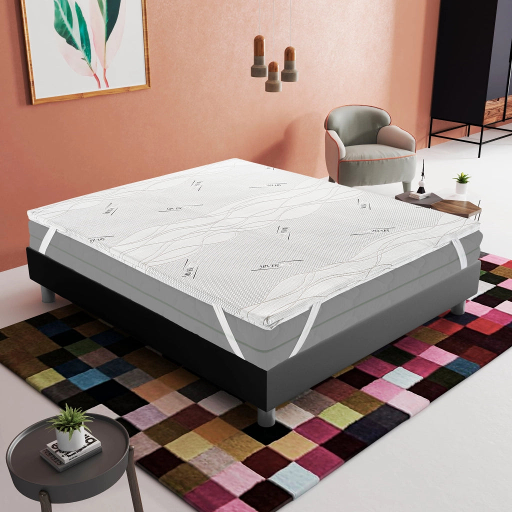 Topper Piazza e Mezza 140x200 in memory foam 5 cm con rivestimento Silver Fresh completamente sfoderabile