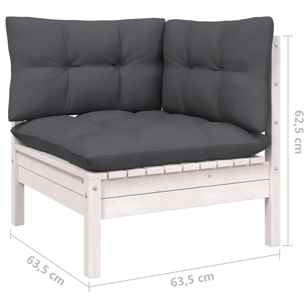 Set Divani da Giardino 9 pz con Cuscini Bianchi Legno di Pino 3096816