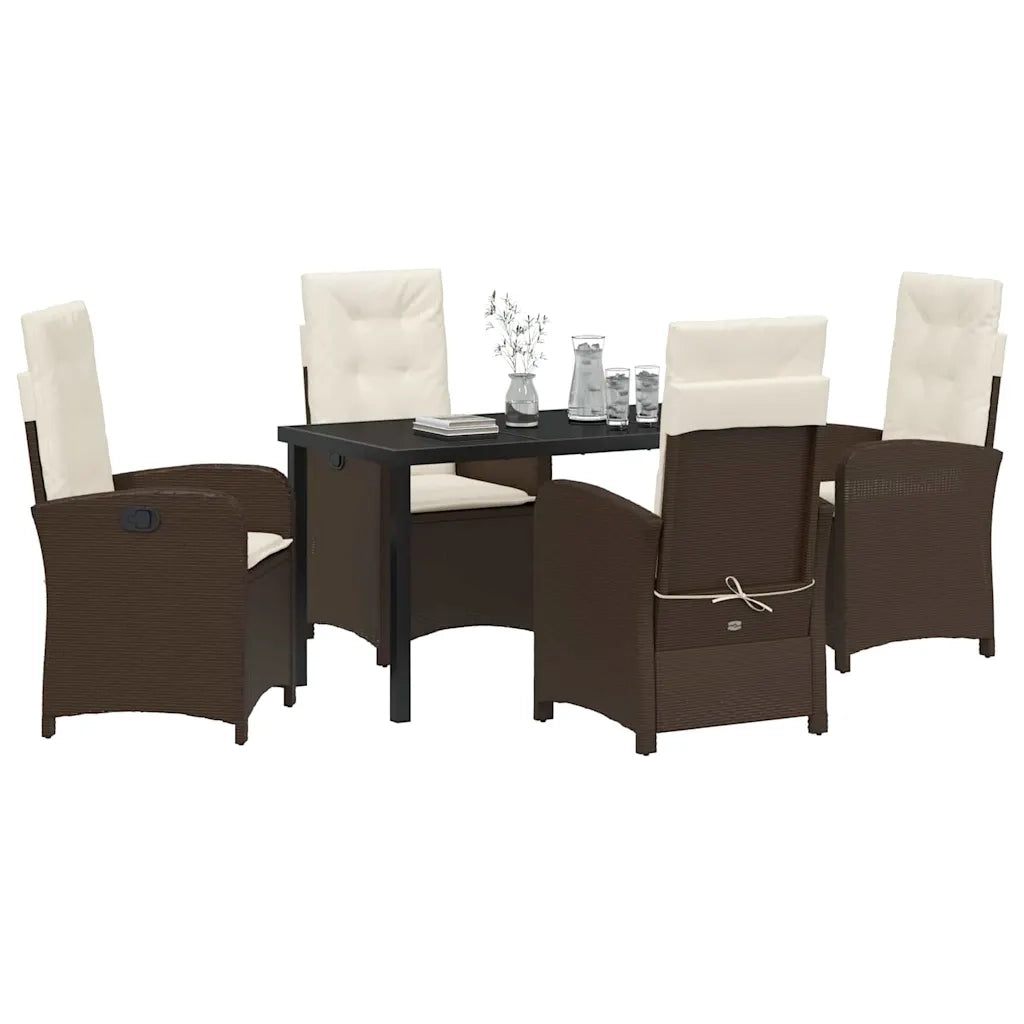 Set da Pranzo per Giardino con cuscino 5 pcs Marrone polyrattan